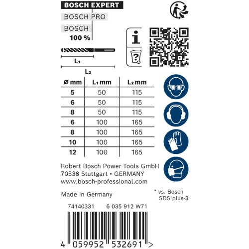 Set de brocas para martillo EXPERT SDS plus-7X 5/6/6/8/8/10/12 mm, 7 unidades