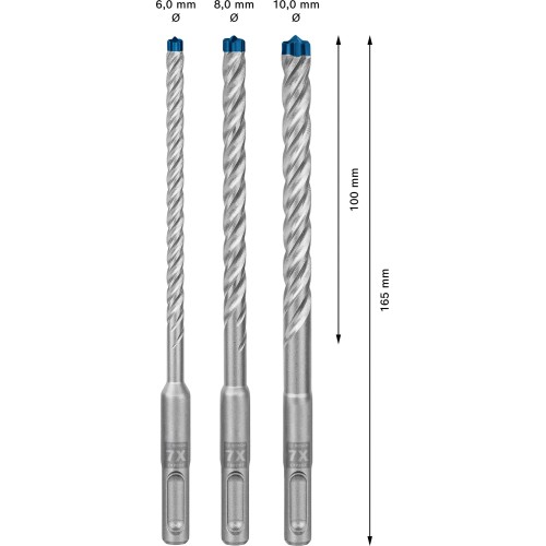 Set de brocas para martillo EXPERT SDS plus-7X de 6/8/10 mm, 3 unidades