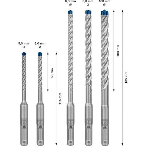 Set de brocas para martillo EXPERT SDS plus-7X de 5/6/6/8/10 mm, 5 unidades