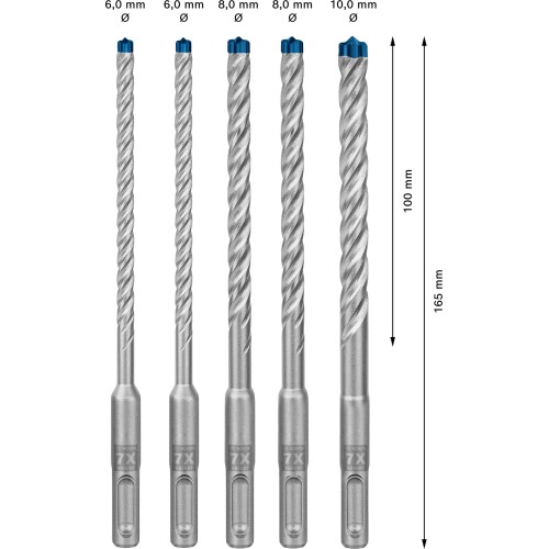 Set de brocas para martillo EXPERT SDS plus-7X de 6/6/8/8/10 mm, 5 unidades