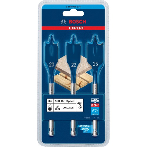 Set de brocas fresadoras planas EXPERT Self Cut Speed de 20/22/25 mm, 3 unidades