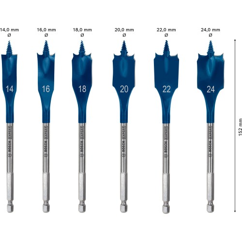 Set de brocas fresadoras planas EXPERT Self Cut Speed de 14/16/18/20/22/24 mm, 6 unidades