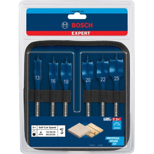 Set de brocas fresadoras planas EXPERT Self Cut Speed de 13/16/19/20/22/25 mm, 6 unidades