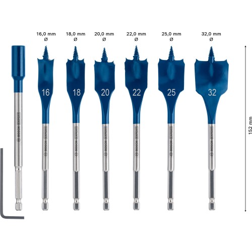 Set de brocas fresadoras planas EXPERT Self Cut Speed de 16/18/20/22/25/32 mm, 7 unidades