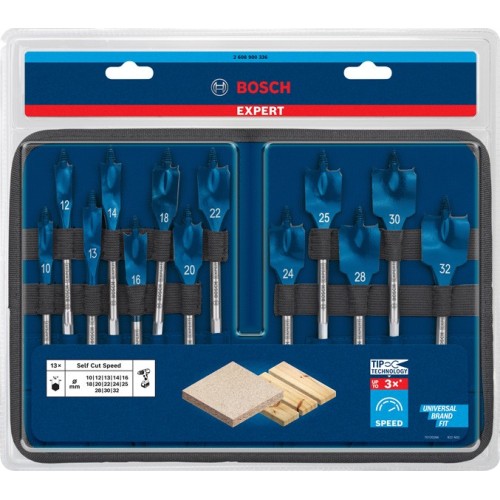 Set de brocas fresadoras planas EXPERT Self Cut Speed de 10/12/13/14/16/18/20/22/24/25/28/30/32 mm, 13 unidades