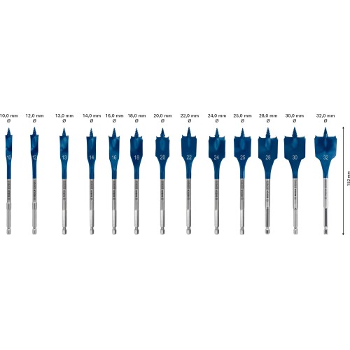 Set de brocas fresadoras planas EXPERT Self Cut Speed de 10/12/13/14/16/18/20/22/24/25/28/30/32 mm, 13 unidades