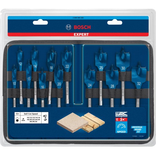 Set de brocas fresadoras planas EXPERT Self Cut Speed de 10/12/13/14/16/18/20/22/24/25/28/30/32 mm, 13 unidades