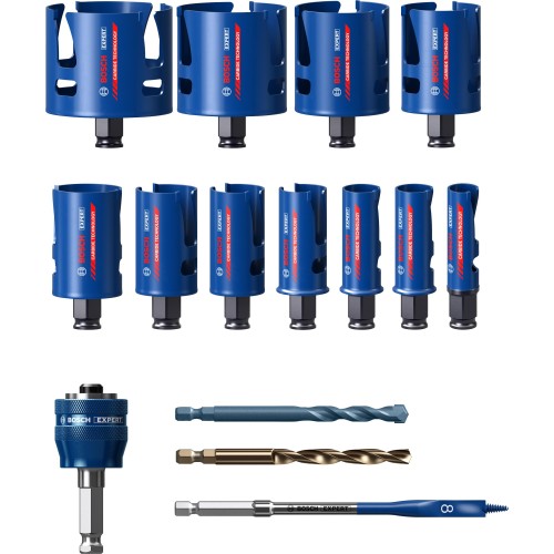 Set de sierra de corona EXPERT Construction Material de 20/22/25/32/35/40/44/51/60/68/76 mm, 15 unidades