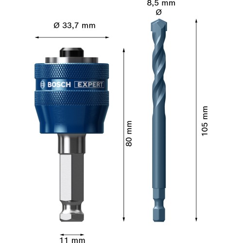 Sistema EXPERT Power Change Plus de 11 mm para sierra de corona, broca de TCT de 8,5 x 105 mm, 2 uds.