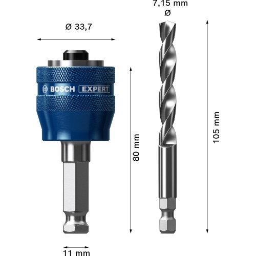Mandril EXPERT Power Change Plus de 11 mm para sierra de corona, broca de HSS-G de 7,15 x 105 mm, 2 uds.