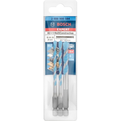 Set de 3 brocas EXPERT HEX-9 MultiConstruction de 5/6/8 mm