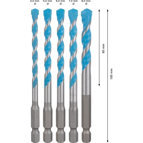 Set de 6 brocas EXPERT HEX-9 MultiConstruction de 5,5/6/6/7/8 mm
