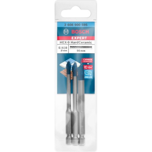 Set de brocas EXPERT Hard Ceramic HEX-9, 5 x 90, 6 x 90, 8 x 90 mm, 3 unidades