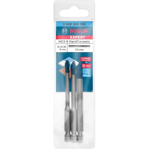 Set de brocas EXPERT Hard Ceramic HEX-9, 5 x 90, 6 x 90, 8 x 90 mm, 3 unidades