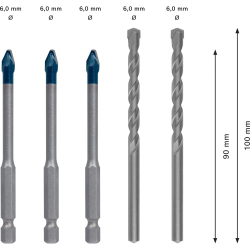 Set mixto de brocas EXPERT HEX-9 Hard Ceramic de 6 mm, 5 unidades
