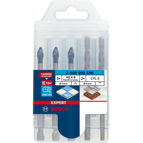 Set mixto de brocas EXPERT HEX-9 Hard Ceramic de 6 mm, 5 unidades