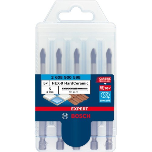 Set de brocas para tejas EXPERT HEX-9 Hard Ceramic de 5 mm, 5 unidades