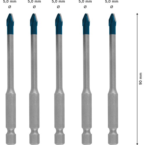 Set de brocas para tejas EXPERT HEX-9 Hard Ceramic de 5 mm, 5 unidades