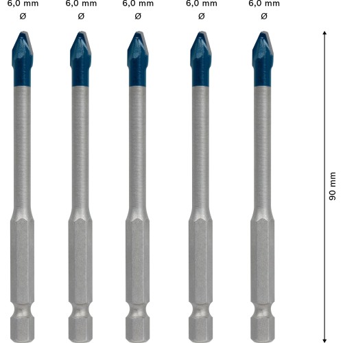 Set de brocas para tejas EXPERT HEX-9 Hard Ceramic de 6 mm, 5 unidades