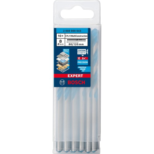 Broca EXPERT CYL-9 MultiConstruction de 8 x 80 x 120 mm, 10 unidades