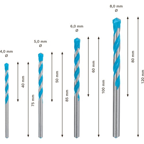 Set de brocas EXPERT MultiConstruction CYL-9 de 4/5/6/8 mm, 4 unidades