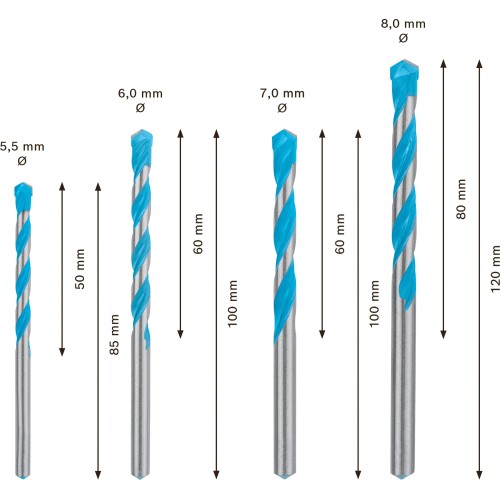 Set de brocas EXPERT MultiConstruction CYL-9 de 5,5/6/7/8 mm, 4 unidades