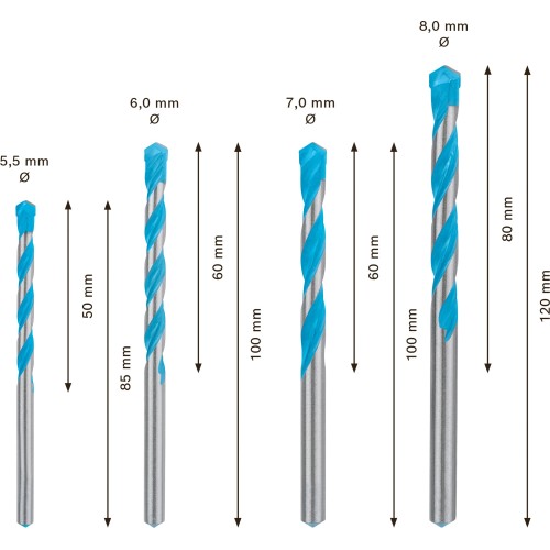 Set de brocas EXPERT MultiConstruction CYL-9 de 5,5/6/7/8 mm, 4 unidades