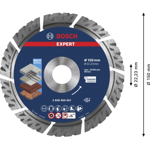 Disco de corte de diamante EXPERT MultiMaterial de 150 x 22,23 x 2,4 x 12 mm