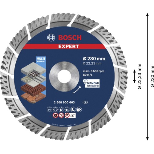 Disco de corte de diamante EXPERT MultiMaterial de 230 x 22,23 x 2,4 x 15 mm