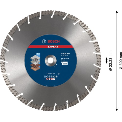 Disco de corte de diamante EXPERT MultiMaterial de 300 x 22,23 x 2,8 x 15 mm