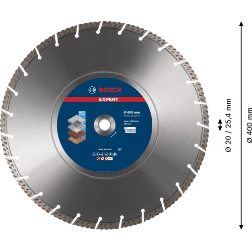 Disco de corte de diamante EXPERT MultiMaterial de 400 x 20/25,40 x 3,3 x 12 mm