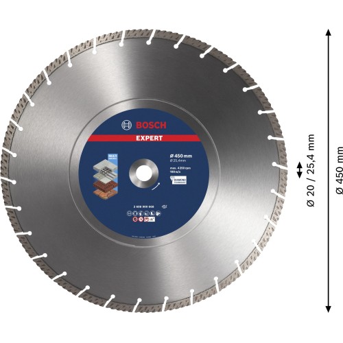 Disco de corte de diamante EXPERT MultiMaterial de 450 x 25,40 x 3,3 x 12 mm