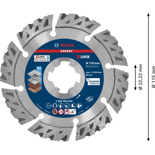 Disco de corte de diamante EXPERT MultiMaterial X-LOCK de 115 x 22,23 x 2,4 x 12 mm