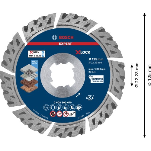 Disco de corte de diamante EXPERT MultiMaterial X-LOCK de 125 x 22,23 x 2,4 x 12 mm
