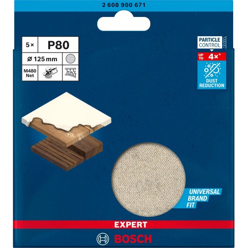 Malla de lija EXPERT M480 para lijadoras excéntricas de 125 mm, G 80, 5 unidades