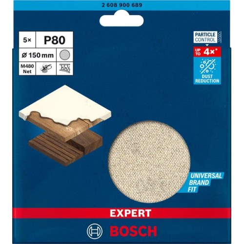 Malla de lija EXPERT M480 para lijadoras excéntricas de 150 mm, G 80, 5 unidades