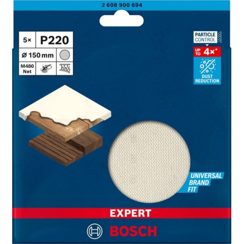 Malla de lija EXPERT M480 para lijadoras excéntricas de 150 mm, G 220, 5 unidades