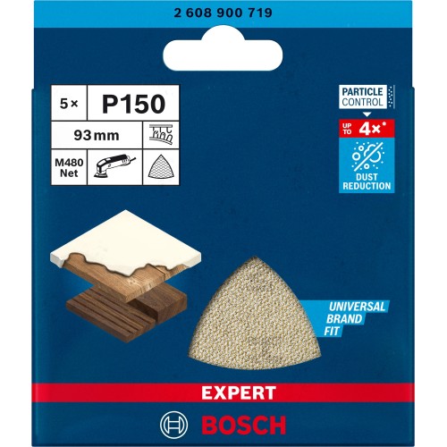 Malla de lija EXPERT M480 para lijadoras delta de 93 mm, G 150, 5 unidades