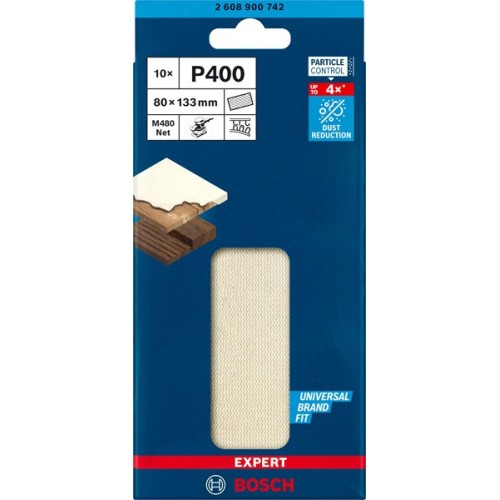 Malla de lija EXPERT M480 para lijadoras orbitales de 80 x 133 mm, G 400, 10 unidades