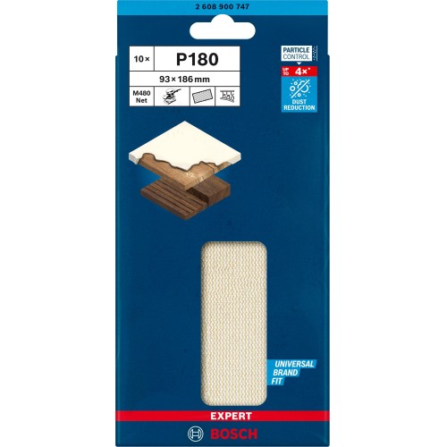 Malla de lija EXPERT M480 para lijadoras orbitales de 93 x 186 mm, G 180, 10 unidades