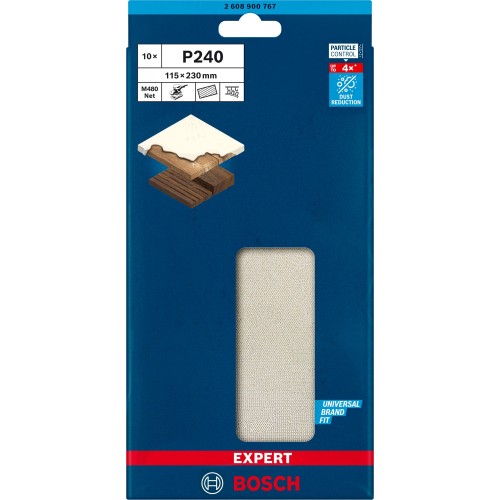 Malla de lija EXPERT M480 para lijadoras orbitales de 115 x 230 mm, G 240, 10 unidades