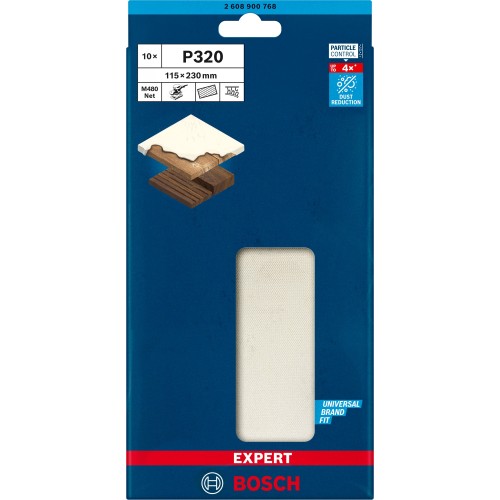 Malla de lija EXPERT M480 para lijadoras orbitales de 115 x 230 mm, G 320, 10 unidades