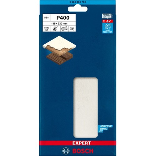 Malla de lija EXPERT M480 para lijadoras orbitales de 115 x 230 mm, G 400, 10 unidades