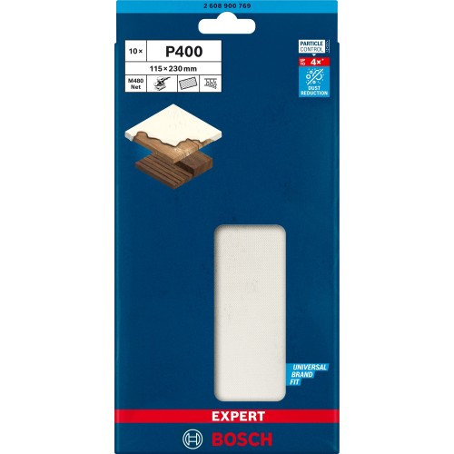 Malla de lija EXPERT M480 para lijadoras orbitales de 115 x 230 mm, G 400, 10 unidades
