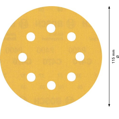 Papel de lija EXPERT C470 con 8 orificios para lijadoras excéntricas de 115 mm, G 400, 5 unidades