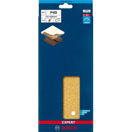 Papel de lija EXPERT C470 con 14 orificios para lijadoras orbitales 115 x 280 mm, G 40 10 unidades