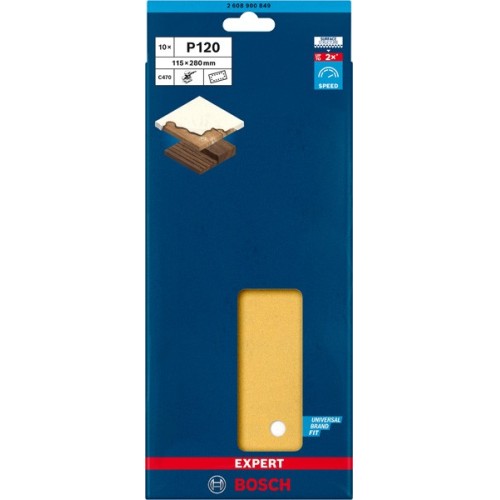 Papel de lija EXPERT C470 con 14 orificios para lijadoras orbitales 115 x 280 mm, G 120 10 unidades