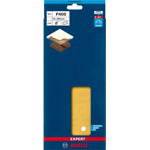 Papel de lija EXPERT C470 con 14 orificios para lijadoras orbitales 115 x 280 mm, G 400 10 unidades