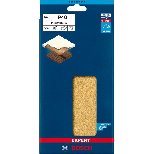 Papel de lija EXPERT C470 con 14 orificios para lijadoras orbitales 115 x 230 mm, G 40 10 unidades