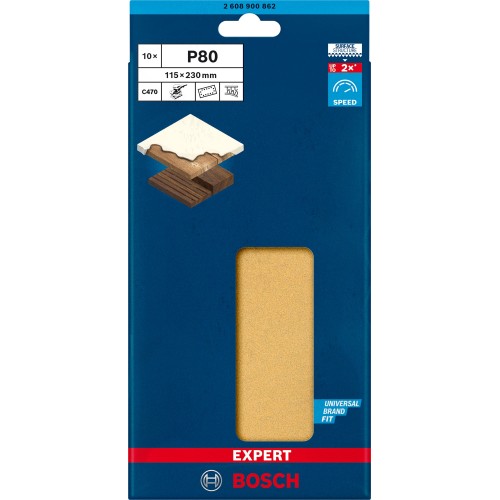 Papel de lija EXPERT C470 con 14 orificios para lijadoras orbitales 115 x 230 mm, G 80 10 unidades